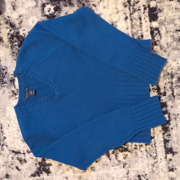 Abercrombie & Fitch Blue Cable Knit 100% Wool V-Neck Sweater Women's Large - Picture 1 of 6